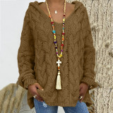 Solid Color Twist Knit Hoodie Sweater(Without Necklace) GBLH-1058#