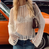 Beach Hollow Out Sunscreen Knit Top GBLH-9859#