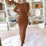 Fashion Twist Long Sleeve Woolen Knit Dress  GBLH-2808#