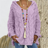Solid Color Twist Knit Hoodie Sweater(Without Necklace) GBLH-1058#