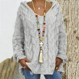 Solid Color Twist Knit Hoodie Sweater(Without Necklace) GBLH-1058#