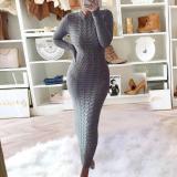 Fashion Twist Long Sleeve Woolen Knit Dress  GBLH-2808#