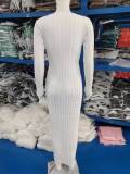 Flare Long Sleeve V Neck Knits Long Dress GBLH-9837#