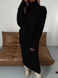 Solid High Collar Long Sleeve Knits Sleeveless Dress Suit GBLH-9021#