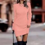 Plus Size Solid Color Long Sleeve Sweater Dress GBLH-9839#