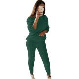 Plus Size Solid Long Sleeve Sweater Two Piece Pants Set GBLH-1118#