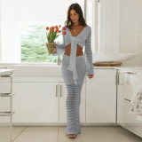 Tie Up V-neck Top+Cutout Long Skirt Knit Two-piece Set GBLH-9001#