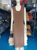 Solid High Collar Long Sleeve Knits Sleeveless Dress Suit GBLH-9021#