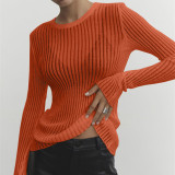 Long Sleeve Round Neck Thin Knit Top GBLH-9853#