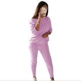 Plus Size Solid Long Sleeve Sweater Two Piece Pants Set GBLH-1118#