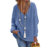 V-Neck Long Sleeve Knit Sweater GBLH-156#