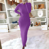 Fashion Twist Long Sleeve Woolen Knit Dress  GBLH-2808#