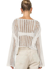 Beach Hollow Out Sunscreen Knit Top GBLH-9859#
