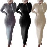 Fashion Twist Long Sleeve Woolen Knit Dress  GBLH-2808#