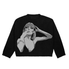 Loose Print Long Sleeve Sweater GBLH-9870#