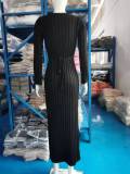 Flare Long Sleeve V Neck Knits Long Dress GBLH-9837#