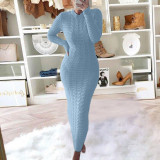 Fashion Twist Long Sleeve Woolen Knit Dress  GBLH-2808#