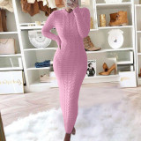 Fashion Twist Long Sleeve Woolen Knit Dress  GBLH-2808#