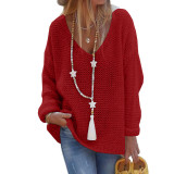 V-Neck Long Sleeve Knit Sweater GBLH-156#