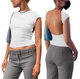 Solid Color Backless Short Sleeve Tops GBLH-9863#