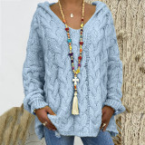 Solid Color Twist Knit Hoodie Sweater(Without Necklace) GBLH-1058#