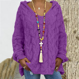 Solid Color Twist Knit Hoodie Sweater(Without Necklace) GBLH-1058#