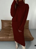 Solid High Collar Long Sleeve Knits Sleeveless Dress Suit GBLH-9021#