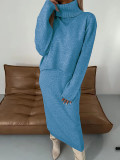 Solid High Collar Long Sleeve Knits Sleeveless Dress Suit GBLH-9021#