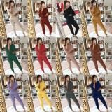 Plus Size Solid Long Sleeve Sweater Two Piece Pants Set GBLH-1118#