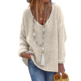 V-Neck Long Sleeve Knit Sweater GBLH-156#