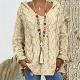 Solid Color Twist Knit Hoodie Sweater(Without Necklace) GBLH-1058#