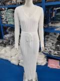Flare Long Sleeve V Neck Knits Long Dress GBLH-9837#