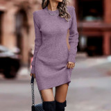Plus Size Solid Color Long Sleeve Sweater Dress GBLH-9839#