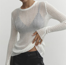 Long Sleeve Round Neck Thin Knit Top GBLH-9853#