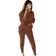 Plus Size Solid Long Sleeve Sweater Two Piece Pants Set GBLH-1118#