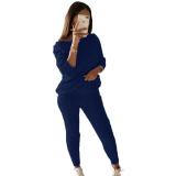 Plus Size Solid Long Sleeve Sweater Two Piece Pants Set GBLH-1118#