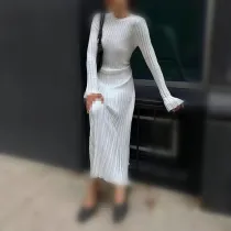 Knits O Neck Solid Color Long Dress GBLH-95513#