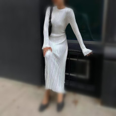 Knits O Neck Solid Color Long Dress GBLH-95513#