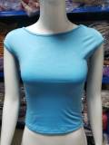Solid Color Backless Short Sleeve Tops GBLH-9863#