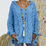 Solid Color Twist Knit Hoodie Sweater(Without Necklace) GBLH-1058#