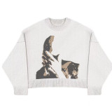 Fashion Print Long Sleeve Loose Knits Sweater GBLH-9879#