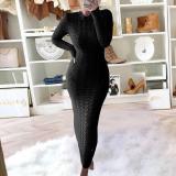 Fashion Twist Long Sleeve Woolen Knit Dress  GBLH-2808#