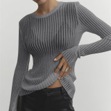 Long Sleeve Round Neck Thin Knit Top GBLH-9853#