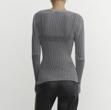 Long Sleeve Round Neck Thin Knit Top GBLH-9853#