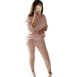Plus Size Solid Long Sleeve Sweater Two Piece Pants Set GBLH-1118#