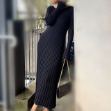 Knits O Neck Solid Color Long Dress GBLH-95513#
