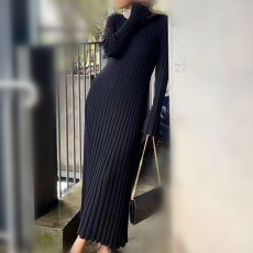 Knits O Neck Solid Color Long Dress GBLH-95513#