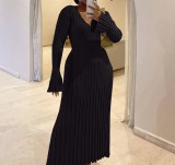 Long Sleeve V Neck Knits Maxi Dress GBLH-9516#