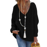 V-Neck Long Sleeve Knit Sweater GBLH-156#