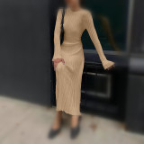 Knits O Neck Solid Color Long Dress GBLH-95513#